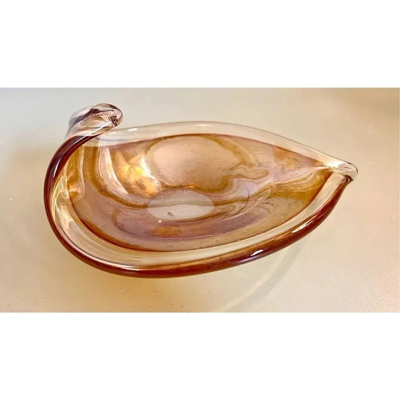 Vintage Viking Epic Line Amber Glass leaf dish Divided 7.75" X 6” Candy Nuts Dis - Picture 1 of 8